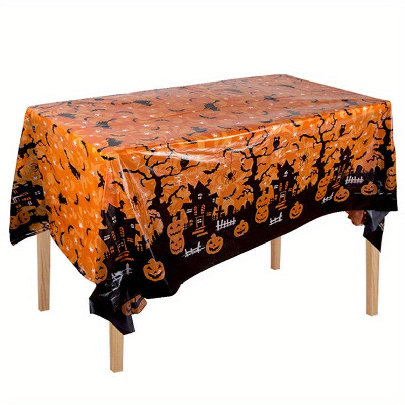 Halloween Tablecloth Spider Web And Pumpkin Pattern Waterproof Tablecloth