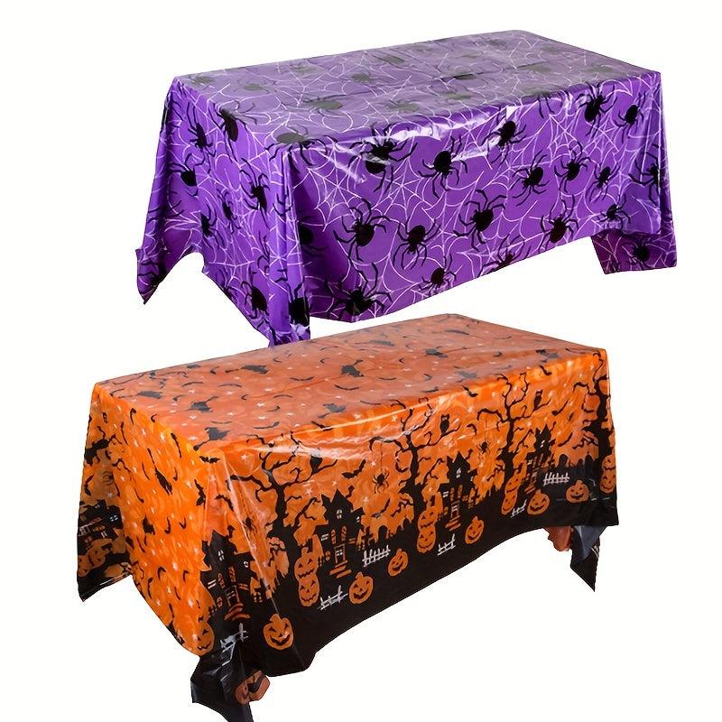 Halloween Tablecloth Spider Web And Pumpkin Pattern Waterproof Tablecloth