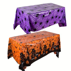 Halloween Tablecloth Spider Web And Pumpkin Pattern Waterproof Tablecloth