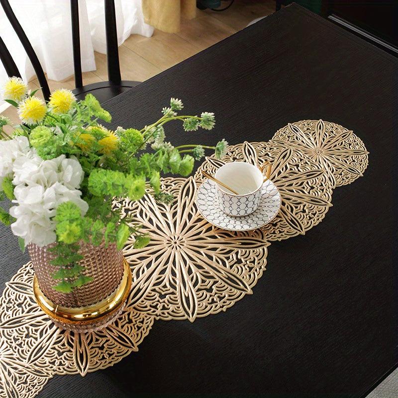 Hollow Out Leaf Pattern Table Runner PVC Rectangle For Dinner Table