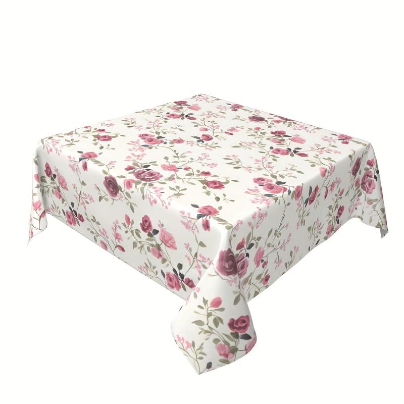 Waterproof Rose Floral Pattern Tablecloth for Picnics and Parties