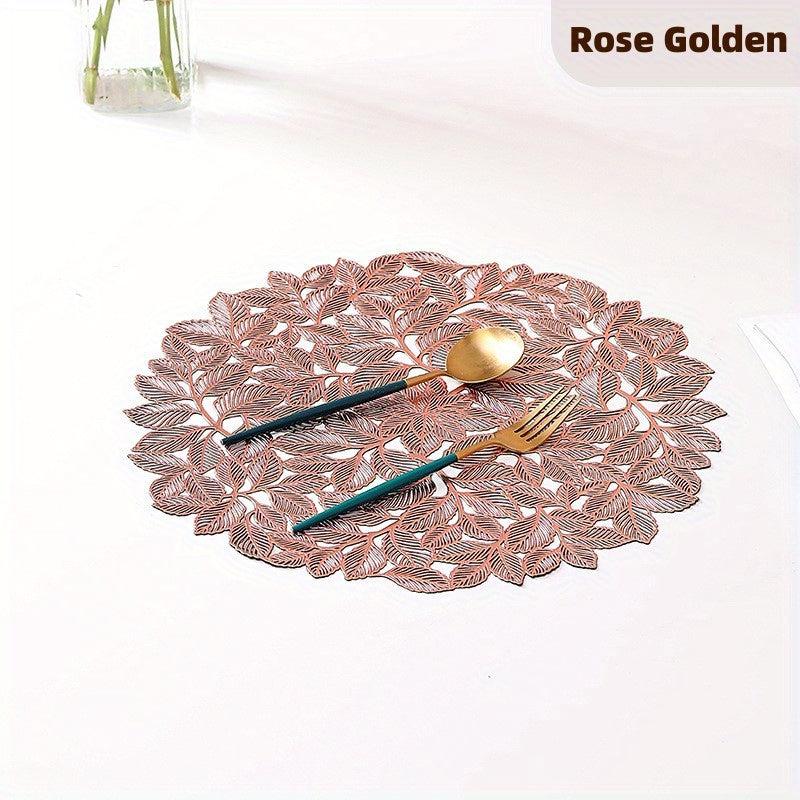 4pcs Bronzing Leaf PVC Placemats Washable Reusable Anti-slip Table Mats