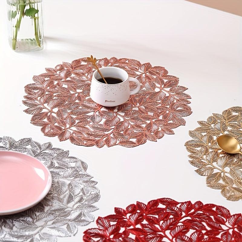 4pcs Bronzing Leaf PVC Placemats Washable Reusable Anti-slip Table Mats