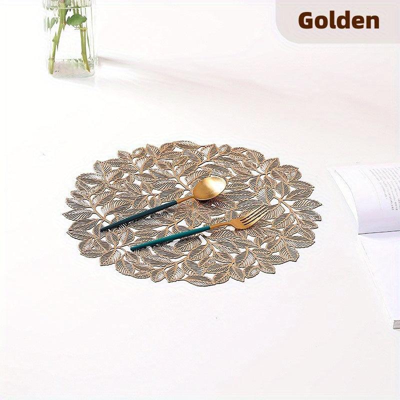 4pcs Bronzing Leaf PVC Placemats Washable Reusable Anti-slip Table Mats