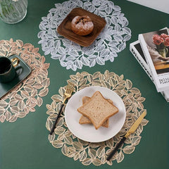 4pcs Bronzing Leaf PVC Placemats Washable Reusable Anti-slip Table Mats