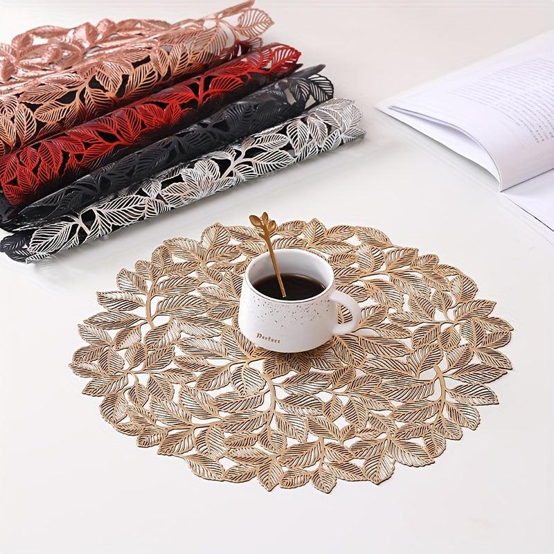 4pcs Bronzing Leaf PVC Placemats Washable Reusable Anti-slip Table Mats