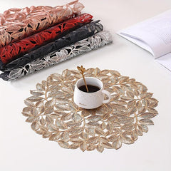 4pcs Bronzing Leaf PVC Placemats Washable Reusable Anti-slip Table Mats