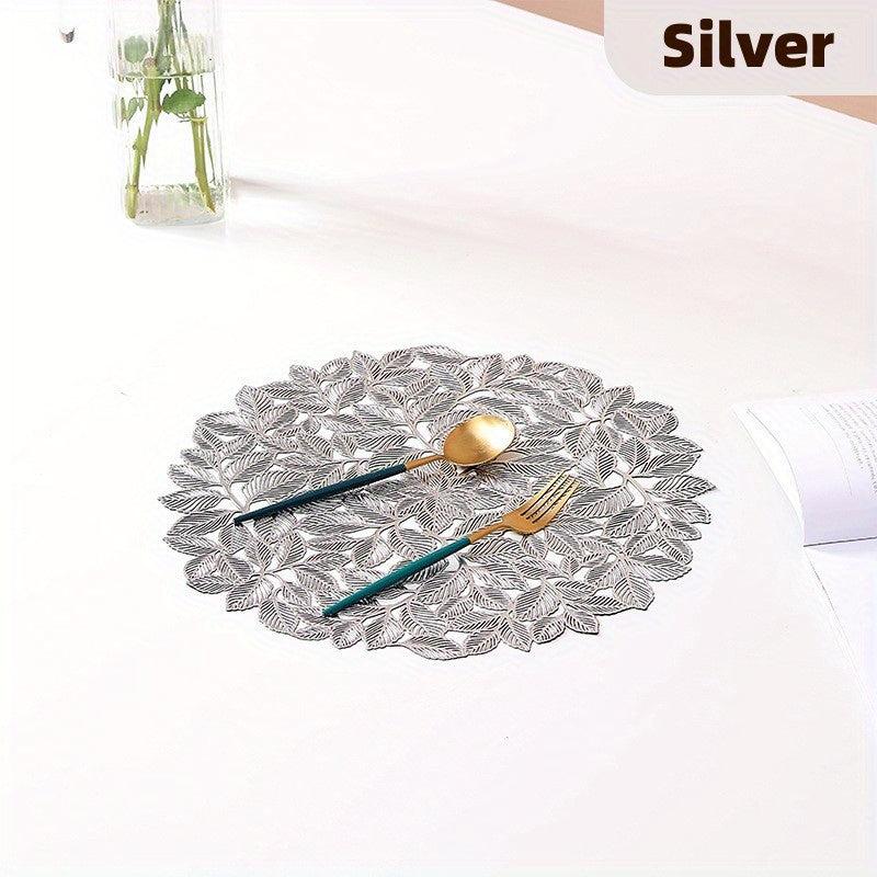 4pcs Bronzing Leaf PVC Placemats Washable Reusable Anti-slip Table Mats