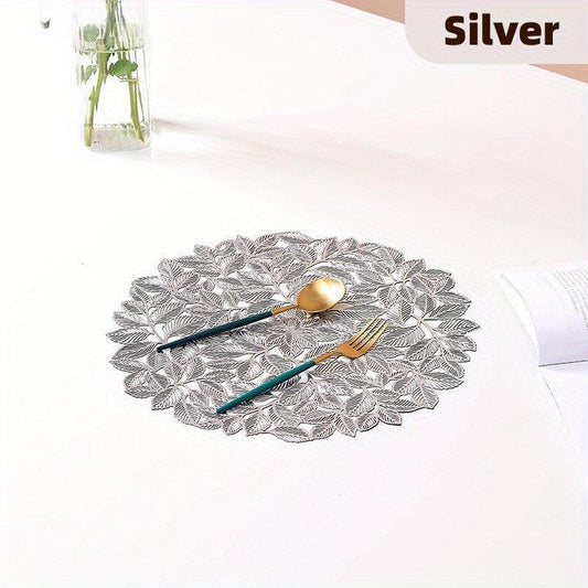 4pcs Bronzing Leaf PVC Placemats Washable Reusable Anti-slip Table Mats