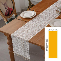 Polyester Tablecloth Crochet Lace Embroidery Tassel Floral Cutout Fabric