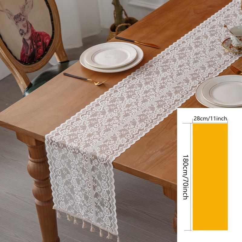 Polyester Tablecloth Crochet Lace Embroidery Tassel Floral Cutout Fabric