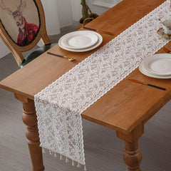 Polyester Tablecloth Crochet Lace Embroidery Tassel Floral Cutout Fabric