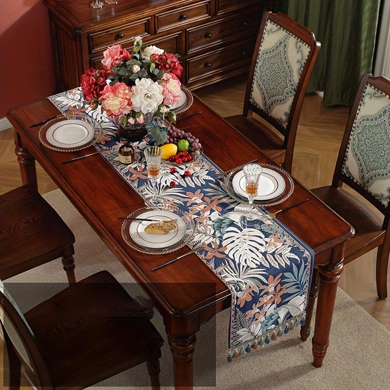 Flower Pattern Non-Slip Table Runner with Tassels