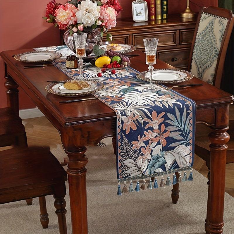 Flower Pattern Non-Slip Table Runner with Tassels