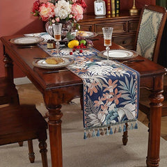 Flower Pattern Non-Slip Table Runner with Tassels