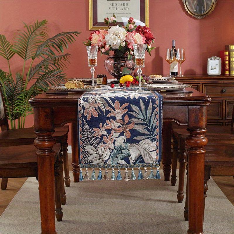 Flower Pattern Non-Slip Table Runner with Tassels