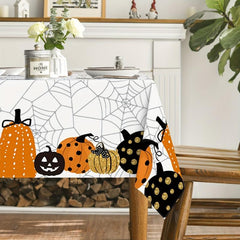 Halloween Table Cloth Waterproof Pumpkin Cobweb Scary Themed