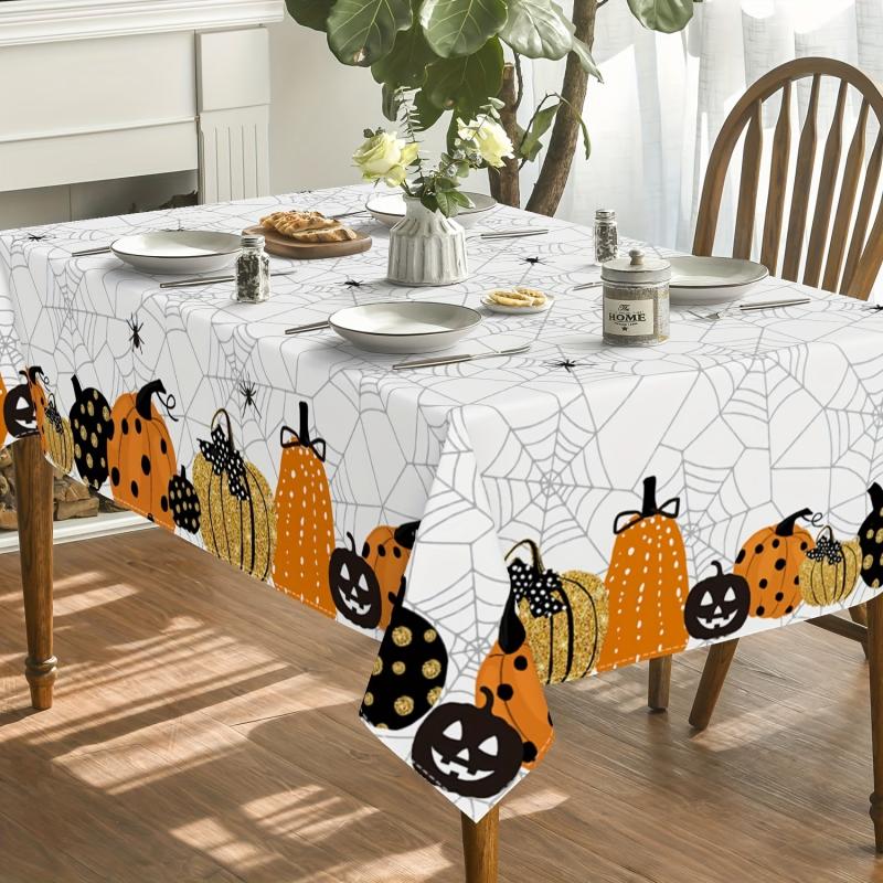 Halloween Table Cloth Waterproof Pumpkin Cobweb Scary Themed