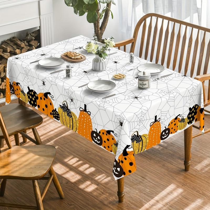 Halloween Table Cloth Waterproof Pumpkin Cobweb Scary Themed
