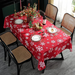 Polyester Tablecloth Merry Christmas Snowflake Red Table Cover