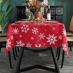 Polyester Tablecloth Merry Christmas Snowflake Red Table Cover