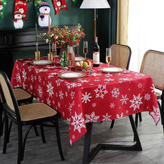 Polyester Tablecloth Merry Christmas Snowflake Red Table Cover