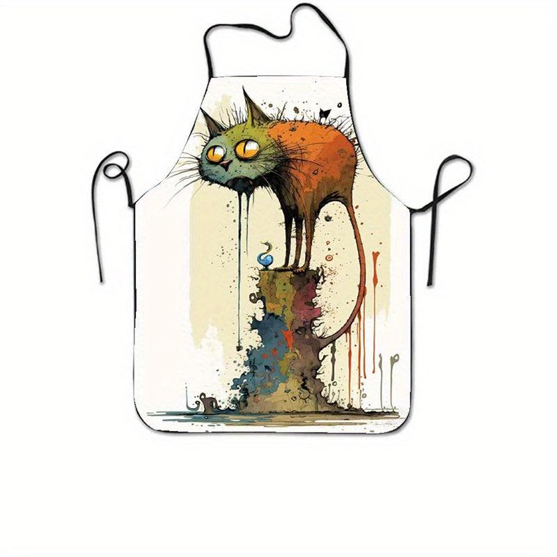 Halloween Angry Cat Pattern Polyester Apron Waterproof Waist Apron