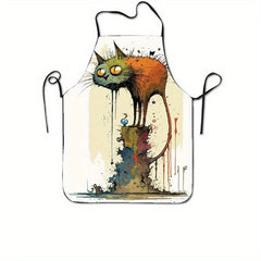Halloween Angry Cat Pattern Polyester Apron Waterproof Waist Apron