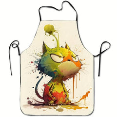 Halloween Angry Cat Pattern Polyester Apron Waterproof Waist Apron