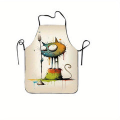 Halloween Angry Cat Pattern Polyester Apron Waterproof Waist Apron
