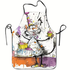 Halloween Angry Cat Pattern Polyester Apron Waterproof Waist Apron