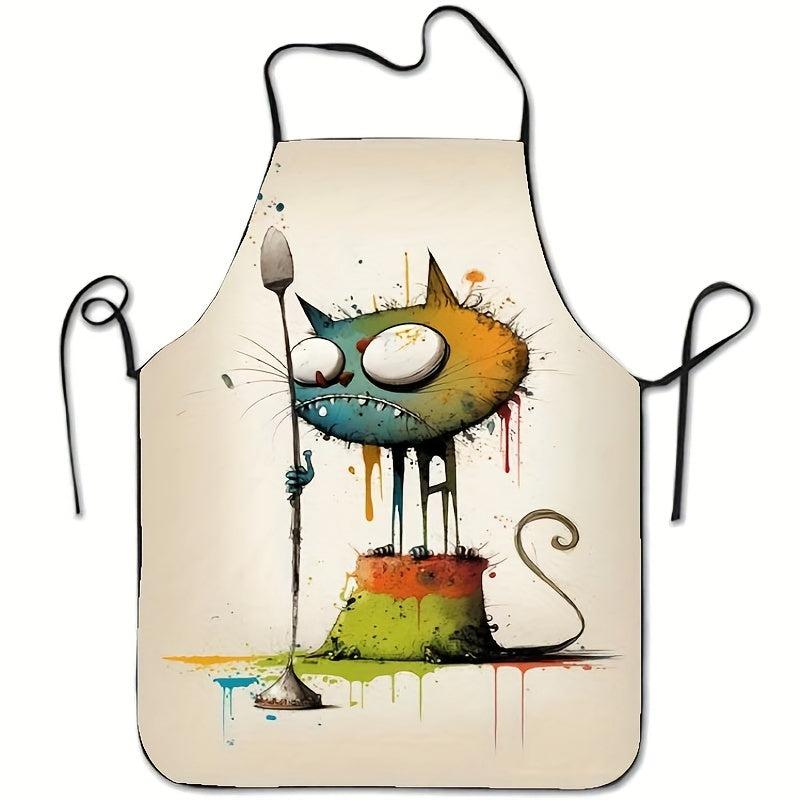 Halloween Angry Cat Pattern Polyester Apron Waterproof Waist Apron
