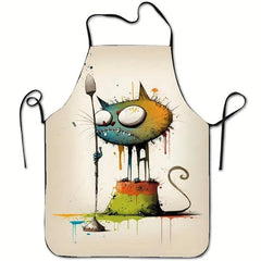 Halloween Angry Cat Pattern Polyester Apron Waterproof Waist Apron
