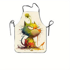 Halloween Angry Cat Pattern Polyester Apron Waterproof Waist Apron