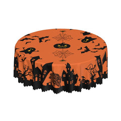Halloween Style Round Tablecloth Spider Web Embossed Edge Stain Resistant