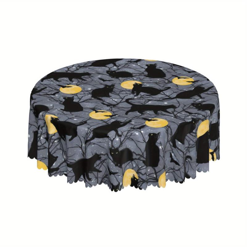 Halloween Style Round Tablecloth Spider Web Embossed Edge Stain Resistant