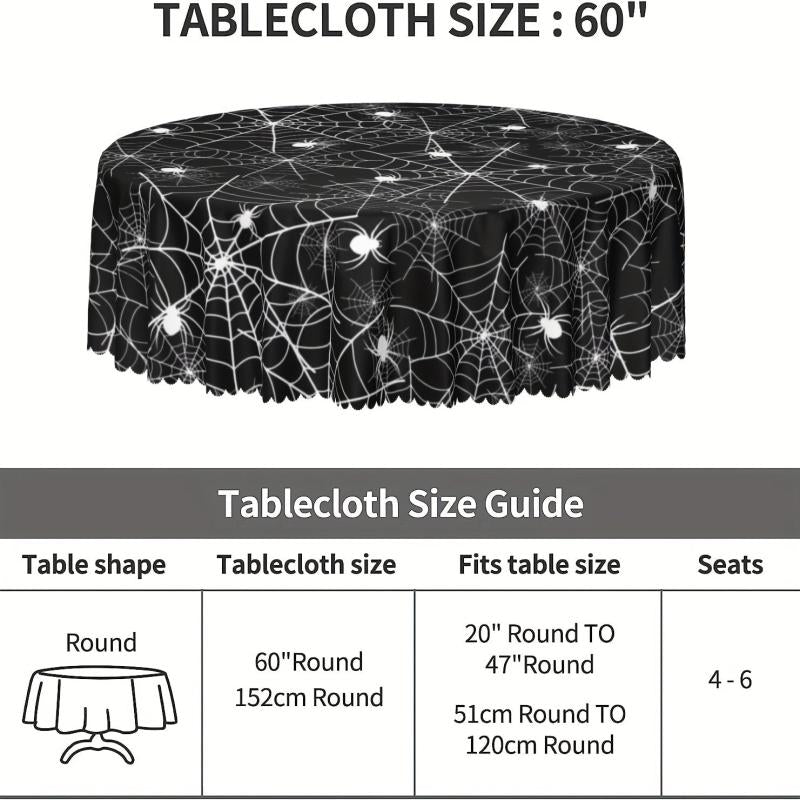 Halloween Style Round Tablecloth Spider Web Embossed Edge Stain Resistant