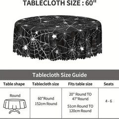 Halloween Style Round Tablecloth Spider Web Embossed Edge Stain Resistant