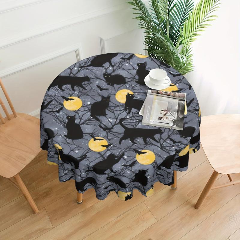 Halloween Style Round Tablecloth Spider Web Embossed Edge Stain Resistant