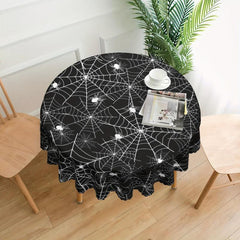 Halloween Style Round Tablecloth Spider Web Embossed Edge Stain Resistant