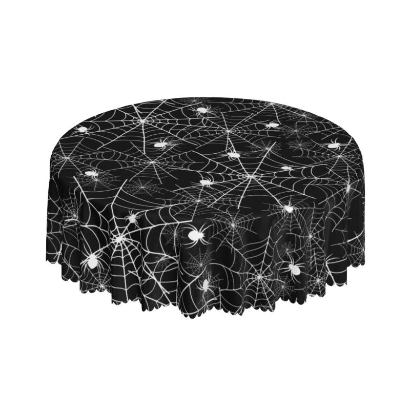 Halloween Style Round Tablecloth Spider Web Embossed Edge Stain Resistant