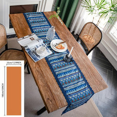 Pastoral Printed Viscose Table Runner with Lace Detail