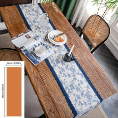 Pastoral Printed Viscose Table Runner with Lace Detail