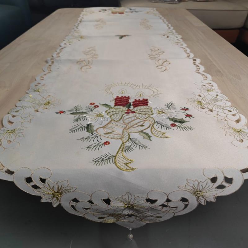 Polyester Christmas Table Runner Red Bell Embroidered TV Cabinet Towel Cloth