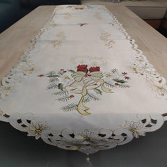 Polyester Christmas Table Runner Red Bell Embroidered TV Cabinet Towel Cloth