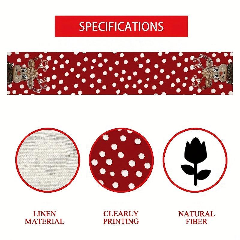 Christmas Reindeer Table Runner Red Polka Dot Xmas Decor