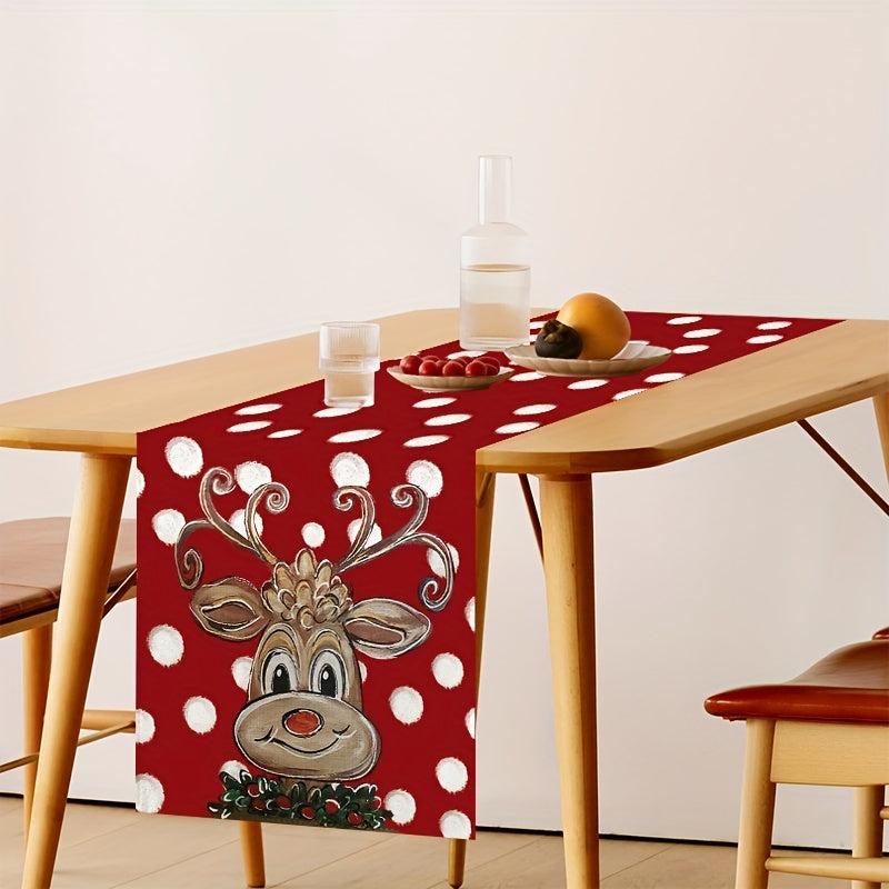 Christmas Reindeer Table Runner Red Polka Dot Xmas Decor