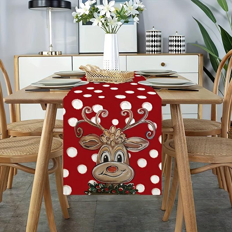 Christmas Reindeer Table Runner Red Polka Dot Xmas Decor
