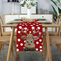 Christmas Reindeer Table Runner Red Polka Dot Xmas Decor