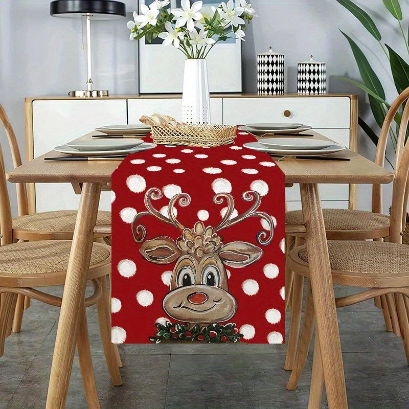 Christmas Reindeer Table Runner Red Polka Dot Xmas Decor